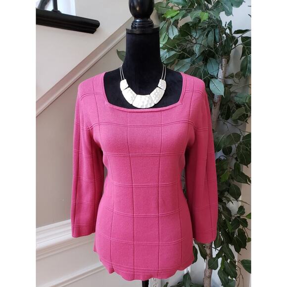 Geoffrey Beene Sweater Womens Size L Pink Casual 3/4 Sleeve Square Neck Pullover - Picture 10 of 13
